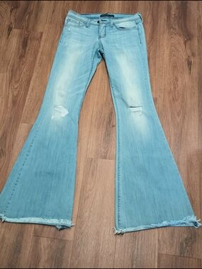 Flying Monkey Light Blue Distressed Elephant Bell Bottoms Jeans Size 26 Boho